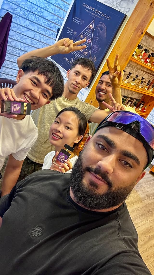 Visitors posing together at The Perfume House
